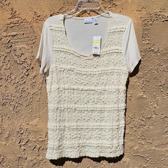 Kim Rogers Ivory Lace Short Sleeve Shirt - Picture 2 of 2